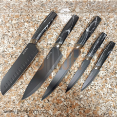 SET DE CUHILLOS 6 PIEZAS NEGRO - PLATA CON BASE - comprar online