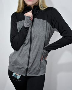 CAMPERA DEPORTIVA LYCRA SPORT GRIS Y NEGRO