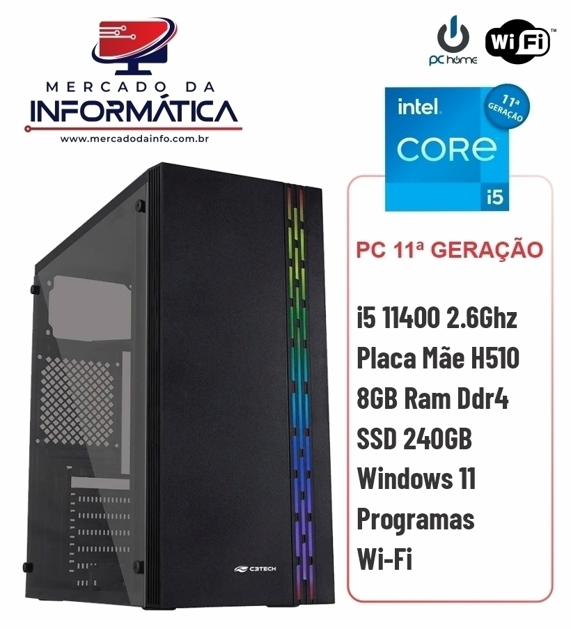 Computador Completo Core i3-10100, H510M, 8GB RAM, SSD 240GB, WIFI