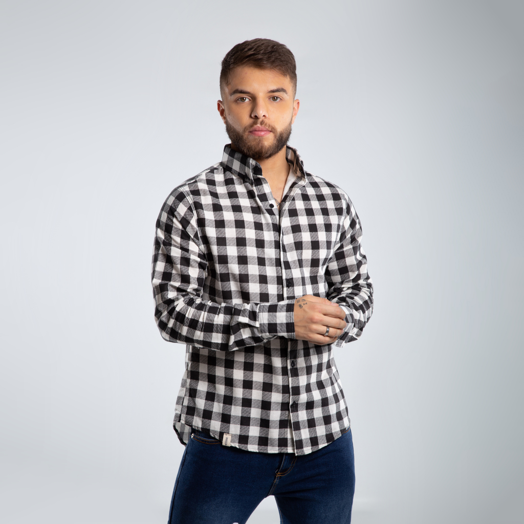 Camisa Xadrez Flanela Preto Branco