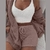 Três peças fashion fluffy em veludo com shorts, top e cardigan - loja online