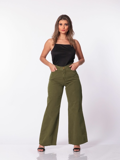 Calça Jeans 12007rasgada Feminina Perna Larga Rasgada 12007