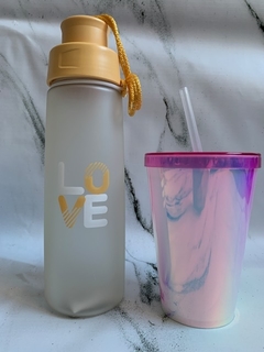 BOTELLA LOVE+VASO HOLOGRAFICO