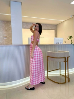 VESTIDO MIDI ROSA E BRANCO - comprar online