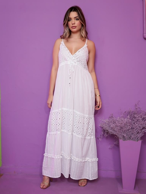 Vestido longo de alça ajustável - R$ 109.90, cor Branco (com