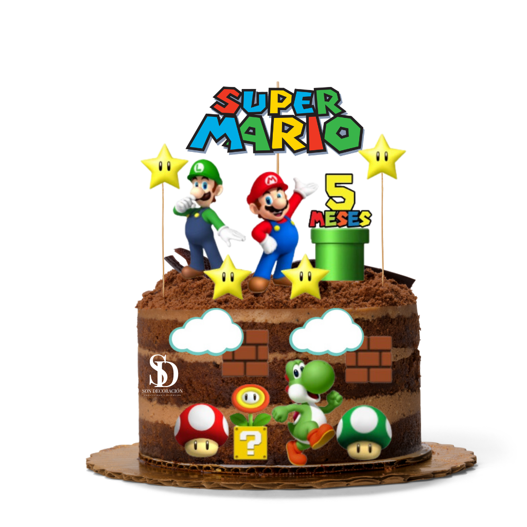Topper Cumpleaños Super Mario Personalizado Adorno