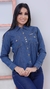 Camisa jeans feminina manga longa estampa lisa social - Lu Fashion Jeans