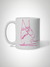 Caneca de cerâmica branca com desenho de pés de bailarina na cor rosa e branco e frase de motivacional.