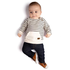 Conjunto Bebê Masculino Blusa Moletom Off-White Listrada Calça Cotton Jeans TMX