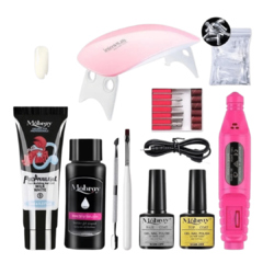 Kit de Unha em Gel (Mobray) – Lixadeira Elétrica, Cabine 6w, Gel UV, Verniz Polonês e 20 Moldes F1 de Silicone para Alongamento