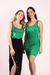 Vestido feminino canelado verde com alça de fivelas