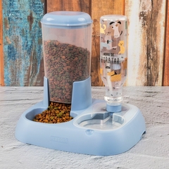 Comedouro e Bebedouro Automático Duplo Para Pets Pote De Alimentação Para Cães e Gatos de Porte Médio Pote de Ração Comedouro Com Bebedouro e Garrafa de 1 Litro Para Cachorro Macho Cor Azul Plasútil na internet