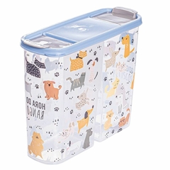 Porta Ração Pote Guarda Tudo Dueto Pet Capacidade de 2,4 kg Container de Ração Estampado Gatos e Cachorros Com Divisória Azul Plasútil