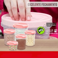 Kit Com 5 Potes de Rosca Porta Mantimentos Jogo de Potes Plástico Grande Conjunto de Potes Para Armazenar Alimentos Com Tampa Rosa Uninjet