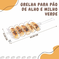 Grelha Para Pão de Alho e Milho Verde Espeto Para Assar e Grelhar 5 Pães e Petiscos Tamanho Grande De Aço Cromado Mundiart - loja online