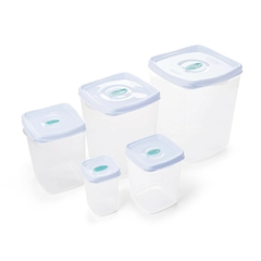 Kit 5 Potes Porta Mantimentos Jogo de Potes Plástico Quadrado Para Conjunto de Potes Para Cozinha Pote de Arroz Capacidade de 5Kg ou 8 Litros Plasvale