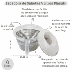 Imagem do Centrífuga Secadora De Salada Manual Tamanho Grande 4 Litros Secadora de Verduras Centríguda Para Saladas e FolhasPrática E Fácil de Usar Plasútil