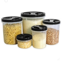 Kit Com 5 Potes de Rosca Porta Mantimentos Jogo de Potes Plástico Grande Conjunto de Potes Para Armazenar Alimentos Com Tampa Preta Uninjet na internet