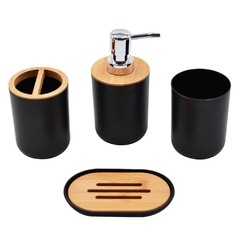 Kit de Banheiro Bambu 6 Peças Conjunto Acessórios de Banheiro Eleganz Design Moderno Jogo Para Lavabo Lixeira Grande 6,50L Detalhe Cromado Plasvale - comprar online