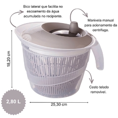 Secador de Salada Centrífuga Manual Tamanho Médio 2,80 Litros Centrifuga Secadora de Alface Verduras Saladas e Folhas Prática Fácil de Usar Plasútil - Donna Casa