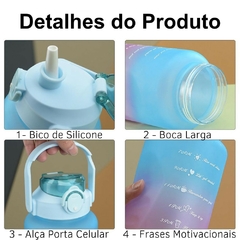 Garrafa de Água 2 Litros Squeeze Motivacional Colorida Alça Porta Celular Com Frases em Inglês Galão de Água Fitness Tie-dye Bicolor Com Canudo Ki-útil - comprar online