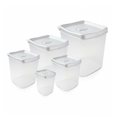 Kit 5 Potes Porta Mantimentos Jogo de Potes Plástico Quadrado Para Conjunto de Potes Para Cozinha Pote de Arroz Capacidade de 5Kg ou 8 Litros Plasvale na internet