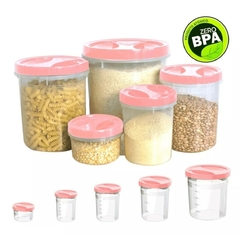 Kit Com 5 Potes de Rosca Porta Mantimentos Jogo de Potes Plástico Grande Conjunto de Potes Para Armazenar Alimentos Com Tampa Rosa Uninjet - comprar online