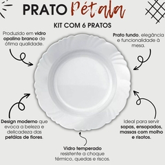 Imagem do Conjunto 6 Prato Fundo Pétala Jogo de Pratos Fundo Duralex de Vidro Opalino Temperado Kit Tigela de Vidro Branco Para Sopas e Molhos Nadir Figueiredo