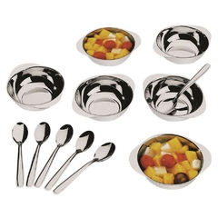 Conjunto Sobremesa Aço Inox Com 12 Peças Kit Com 6 Tigelas Bowl e 6 Colheres Para Sobremesa Jogo de Inox Sobremesa Madefer na internet