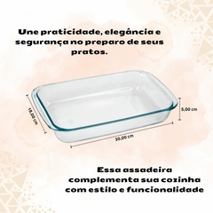 Assadeira Retangular Marinex 1,6 Litros Forma de Vidro Temperado Travessa Retangular Resistente Para Forno Micro-ondas e Freezer Nadir Figueiredo - loja online