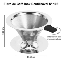 Imagem do Filtro Para Café de Aço Inox Reutilizável Grande Com Base Coador de Café e Chá Número 103 Coador Cônico Prático Econômico Sem Uso de Papel Top Chef