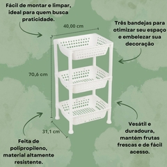 Fruteira De Plástico Premium Utti Com 3 Bandejas Branca Cesto Organizador de Frutas E Utensílios 3 Andares Ordene - Donna Casa