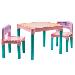 Jogo de Mesa e Cadeiras Infantil Educativa Conjunto Com 1 Mesa e 2 Cadeiras Rosa Para Crianças Mesinha Didática Menina Com Alfabeto e Números Tritec na internet