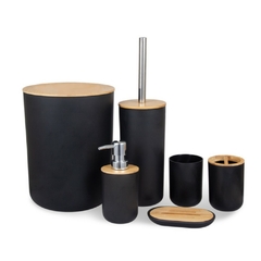 Kit de Banheiro Bambu 6 Peças Conjunto Acessórios de Banheiro Eleganz Design Moderno Jogo Para Lavabo Lixeira Grande 6,50L Detalhe Cromado Plasvale - loja online