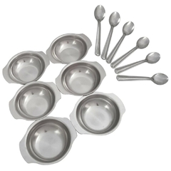 Conjunto Sobremesa Aço Inox Com 12 Peças Kit Com 6 Tigelas Bowl e 6 Colheres Para Sobremesa Jogo de Inox Sobremesa Madefer - Donna Casa