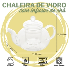 Chaleira de Vidro Borossilicato 800ml Chaleira Infusora Resistente ao Calor Bule Com Infusor de Chá De Vidro Vai No Fogo Capacidade de 800 ml Lyor - loja online