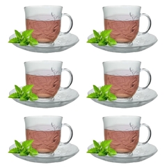 Jogo de Xícaras De Vidro Com Pires Decorado Rose Design Moderno Elegante Para Chá e Café Com 12 Peças Capacidade 200ml Cedar Glass