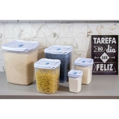 Kit 5 Potes Porta Mantimentos Jogo de Potes Plástico Quadrado Para Conjunto de Potes Para Cozinha Pote de Arroz Capacidade de 5Kg ou 8 Litros Plasvale na internet