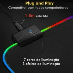 Imagem do Mouse Pad Gamer Iluminado Led Rgb 7 Cores Tamanho Grande Profissional 80 x 30 cm BA526 Briwax