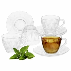 Jogo de Xícaras de Vidro 12 Peças Para Chá e Café Kit Contendo 6 Xícaras e 6 Pires Com Design Moderno e Elegante de Acacia Capacidade 200ml Migi Glass