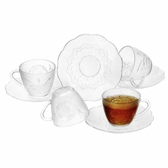 Jogo de Xícaras de Vidro 12 Peças Kit de Xícaras Com Pires Para Chá e Café Design Moderno e Elegante de Girassol Sun Flower 200ml Migi Glass na internet