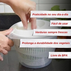 Imagem do Centrífuga Seca Salada Manual Grande 4 Litros Secadora de Verduras Saladas e Folhas Prática Fácil de Usar Plasútil