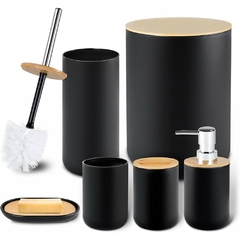 Kit de Banheiro Bambu 6 Peças Conjunto Acessórios de Banheiro Eleganz Design Moderno Jogo Para Lavabo Lixeira Grande 6,50L Detalhe Cromado Plasvale - Donna Casa