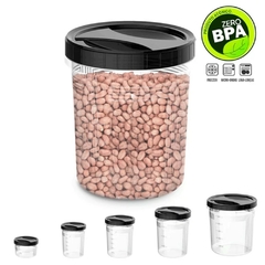 Kit Com 5 Potes de Rosca Porta Mantimentos Jogo de Potes Plástico Grande Conjunto de Potes Para Armazenar Alimentos Com Tampa Preta Uninjet - Donna Casa