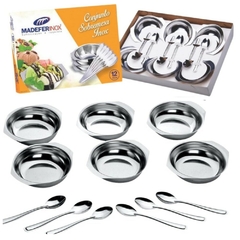 Conjunto Sobremesa Aço Inox Com 12 Peças Kit Com 6 Tigelas Bowl e 6 Colheres Para Sobremesa Jogo de Inox Sobremesa Madefer - comprar online