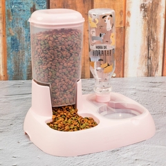 Comedouro e Bebedouro Automático Duplo Para Pets Pote De Alimentação Para Cães e Gatos de Porte Médio Pote de Ração Comedouro Com Bebedouro e Garrafa de 1 Litro Para Cachorro Fêmea Cor Rosa Plasútil na internet