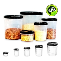 Kit Com 5 Potes de Rosca Porta Mantimentos Jogo de Potes Plástico Grande Conjunto de Potes Para Armazenar Alimentos Com Tampa Preta Uninjet - comprar online