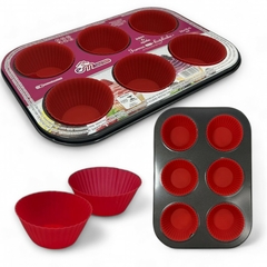 Forma Antiaderente Com Forminhas de Silicone Para 6 Pão de Queijo e Cupcake Assadeira Para Muffins Queijadinha e Empadas Forma com 6 Cavidades Ingá