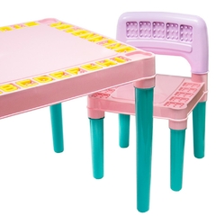 Jogo de Mesa e Cadeiras Infantil Educativa Conjunto Com 1 Mesa e 2 Cadeiras Rosa Para Crianças Mesinha Didática Menina Com Alfabeto e Números Tritec na internet