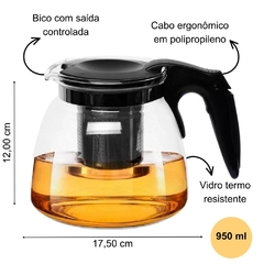 Chaleira de Vidro Com Infusor de Aço Inoxidável Para Chá Bule de Vidro Infusor de Chá e Café Com Bico e Alça Capacidade de 950ml Top Chef na internet